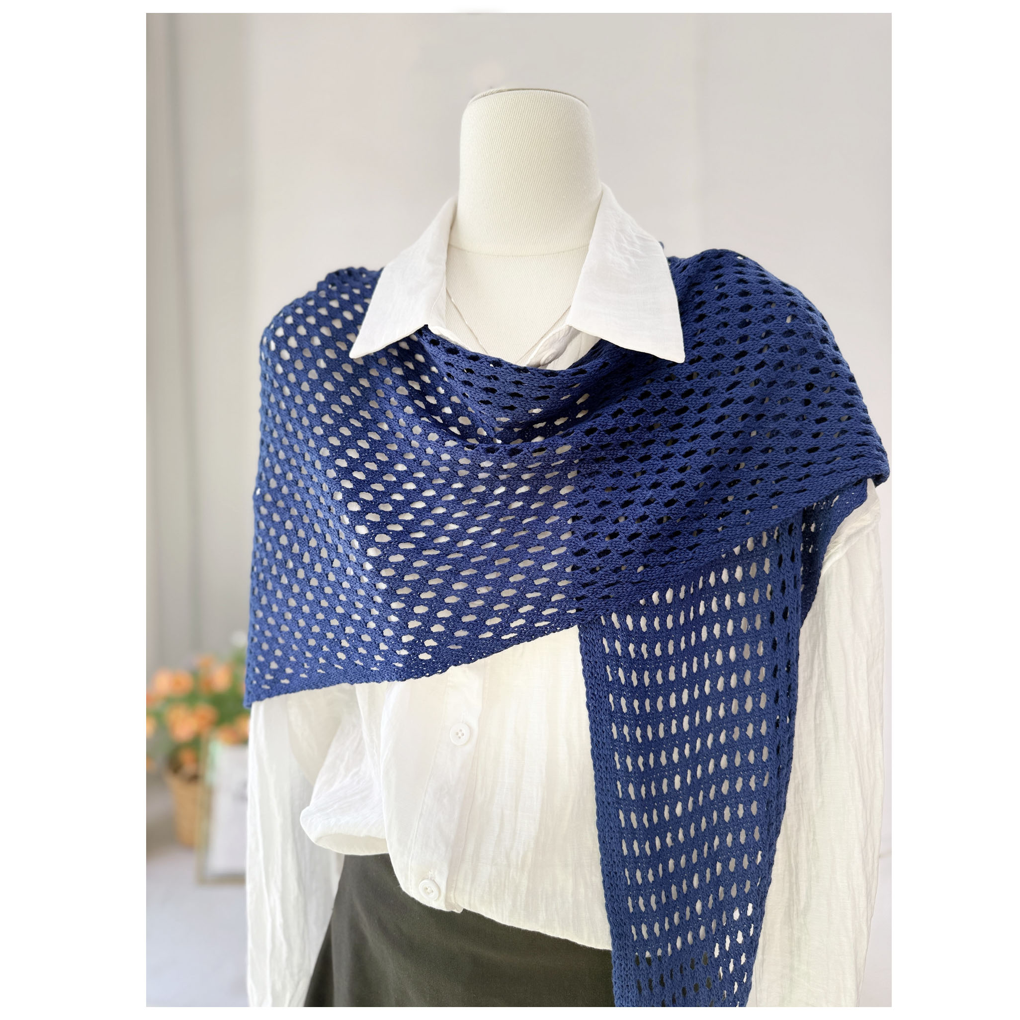 纯色镂空大披肩空调房三角巾