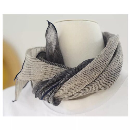 外贸雨露亚麻渐变灰条纹小方巾