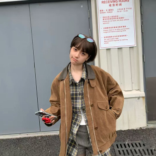 2025秋季 韩国东大门复古设计感宽松显瘦翻领麂皮绒夹克外套 新款