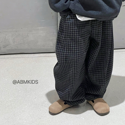 男童裤子加绒儿童格子休闲裤冬季