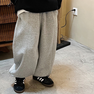 男童运动裤儿童加绒裤子秋冬款男孩冬装2026新款冬季加厚灰色卫裤