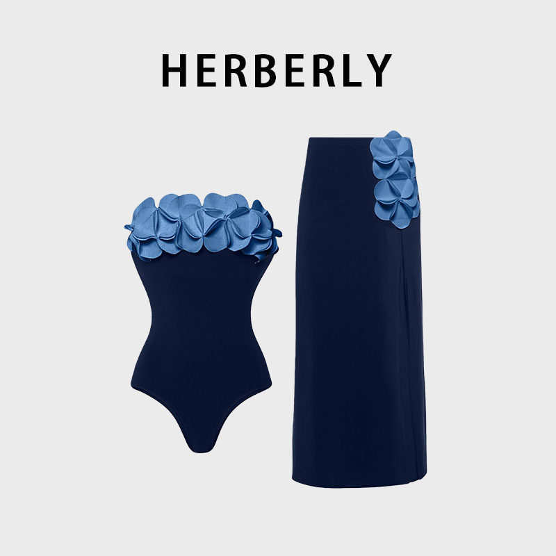 HERBERRY泳装抹胸小众设计连体泳衣女高级时尚紧身沙滩度假泡温泉