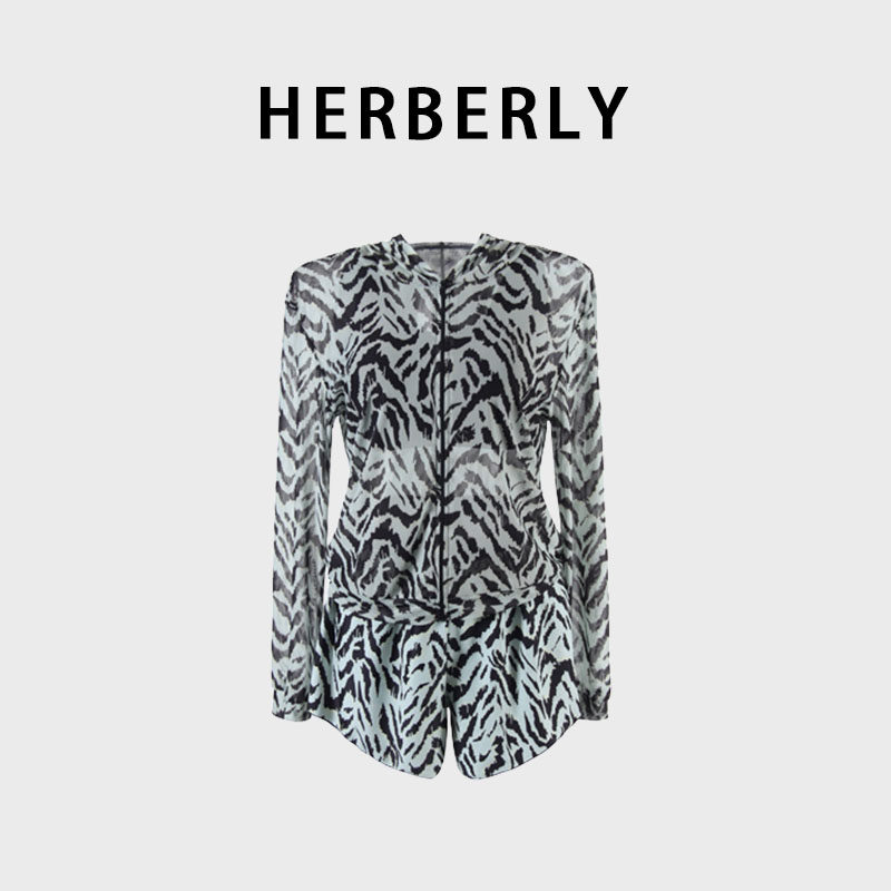 HERBERRY泳装女高级长袖防晒游泳衣保守平角裤运动休闲泳衣三件套