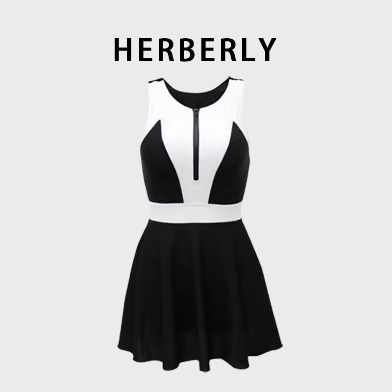 HERBERRY泳装高级气质显瘦时尚海边沙滩泡温泉度假裙式连体游泳衣