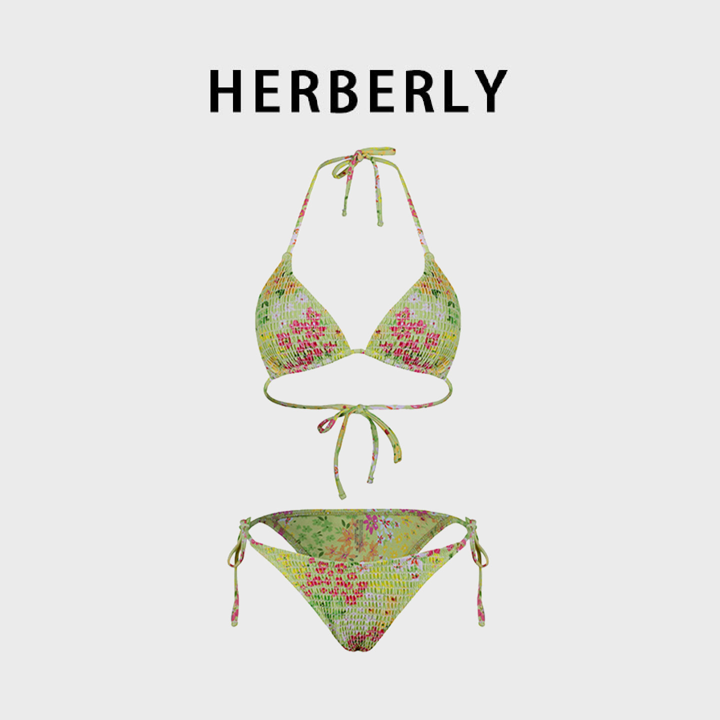 HERBERRY泳装法式2025新款比基尼纱裙三件套印花性感度假分体泳衣