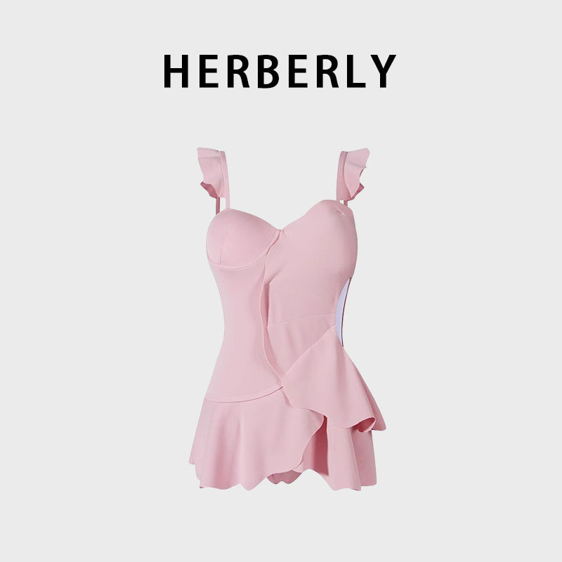 HERBERRY泳衣女夏季2024新款聚拢裙式气质连体遮肚时尚显瘦游泳装