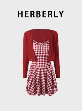 HERBERRY泳装大码微胖MM女孩显瘦遮肉2025新款红色连体泳衣泡温泉