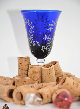 晓鑫玻璃蓝色手绘沙滩酒杯