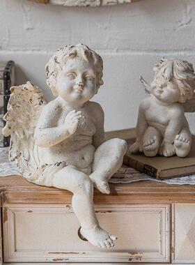 复古做旧白色可爱天使摆件玄关庭院橱窗阳台花园桌面橱ins装饰