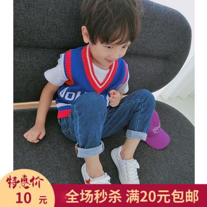 断码亏本秒杀 男女童学院风字母毛衣V领马甲  针织背心
