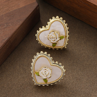 Elegant CZ Heart Rose Resin Stud Earrings with Silver Studs