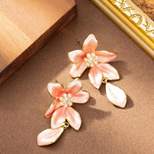 Elegant S925 Studs Pearl Enamel Floral Earrings