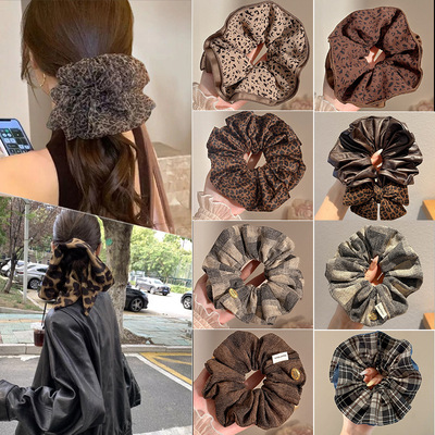 复古豹纹双层大肠发圈气质发饰
