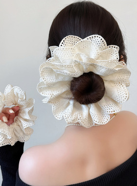 Korean White Lace Scrunchie, French Multi-Layer Hairband