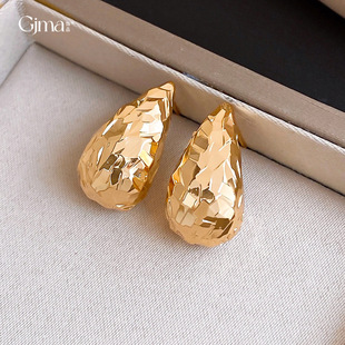 Gold Luxury Faceted Teardrop Stud Earrings 18K