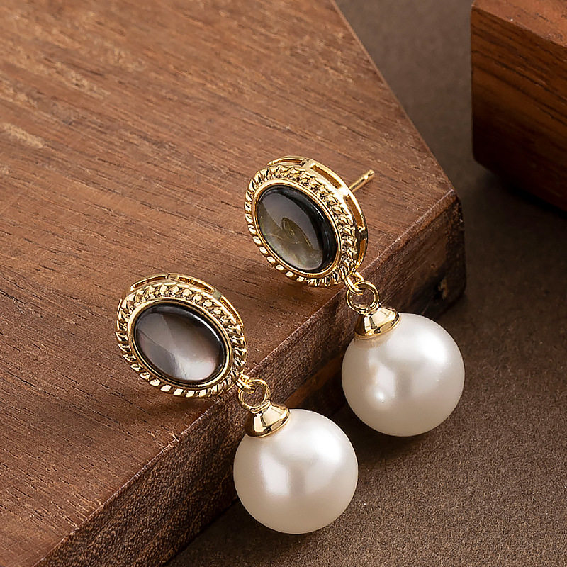 法式优雅气质水滴形贝壳珍珠耳环