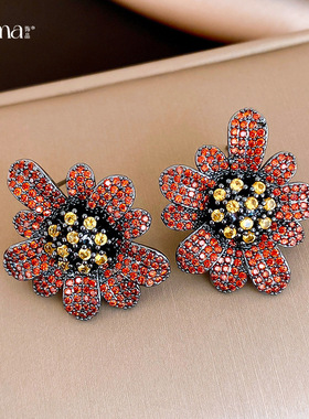 Vintage Floral Earrings, Zircon Luxury Bold Statement Studs
