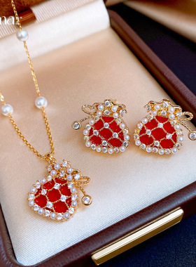 新中式锆石福袋珍珠项链耳钉