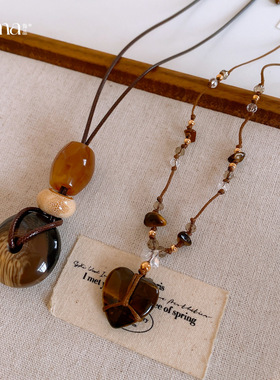 复古民族风晕染树脂圆形镂空项链