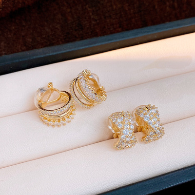 18k真金电镀法式复古锆石耳夹