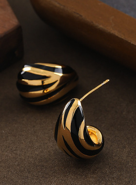Zebra Stripe Studs, Enamel Drop Luxury Earrings