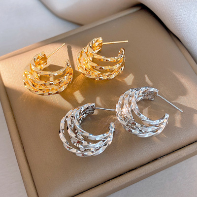 多层c形耳环轻奢感耳钉