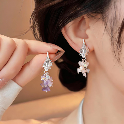 复古水晶流苏海螺珍珠耳环