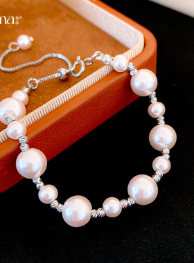 韩国甜美气质镶钻圆形珍珠手链