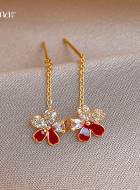 18K Gold Fringe Earrings,Zircon Floral Luxury Threader Studs