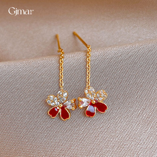 18K Gold Fringe Earrings,Zircon Floral Luxury Threader Studs