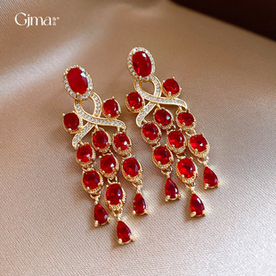 Oval Luxury Earrings Fringe Stud Zircon Royal