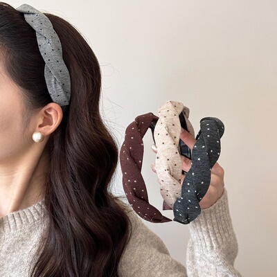 宽边波点复古优雅精致布艺发箍女