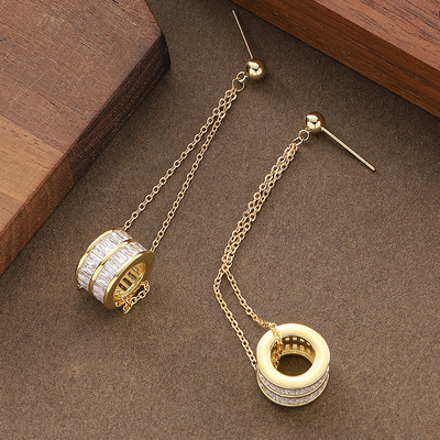 镶锆石几何流苏耳环银针耳饰