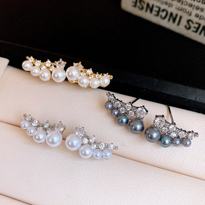 18k真金电镀锆石珍珠耳钉