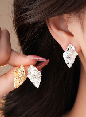 18K Gold Pleated Studs, Diamond Zircon Luxury Earrings