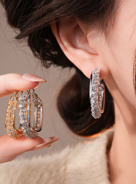 18K Gold Diamond Earrings, Zircon Luxury Studs