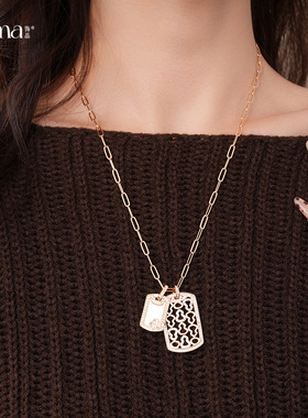 方形镂空锆石葫芦项链