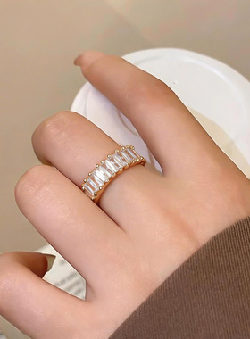 精致百搭锆石方形开口戒指小众