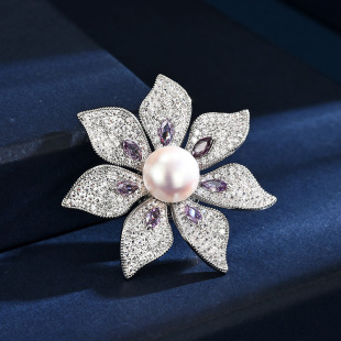 Magnetic Brooch Floral Luxury Pin Purple Lapel Pearl