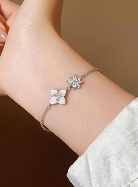 冷淡风超闪锆石贝母花朵手链