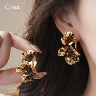 Eye Tiger Stud Earrings Women Ruched for Flower