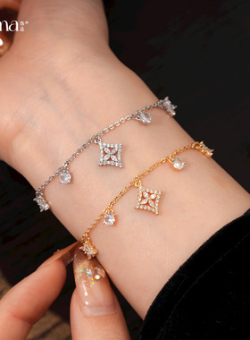 18k金电镀法式锆石芒星花朵手链