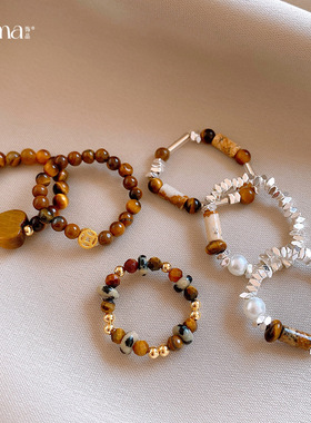 复古秋冬美拉德碎银石头戒指