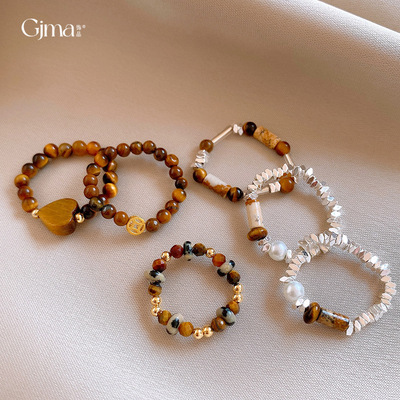 复古秋冬美拉德碎银石头戒指