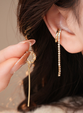 14K Gold Plated CZ Tassel Pearl Clip-On Earrings