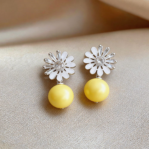 小清新锆石黄色树脂花朵耳环轻奢