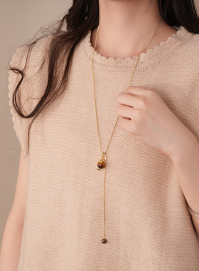 星星咖色虎眼石吊坠可抽拉毛衣链