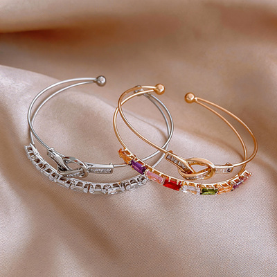 锆石打结双层开口手镯轻奢感