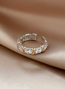 韩系简约超闪锆石字母X开口戒指