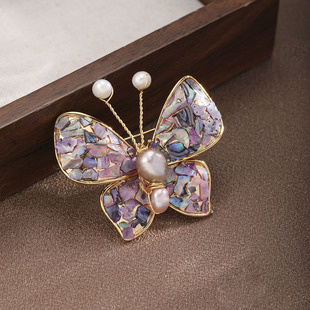 Shell Pearl Brooch Pin Chic Lapel Minimalist Butterfly